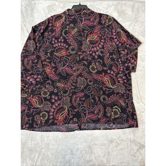 Women’s Catherines Button Up Paisley 3/4 Roll Tab Sleeves Multicolored plus 3X - Picture 12 of 13